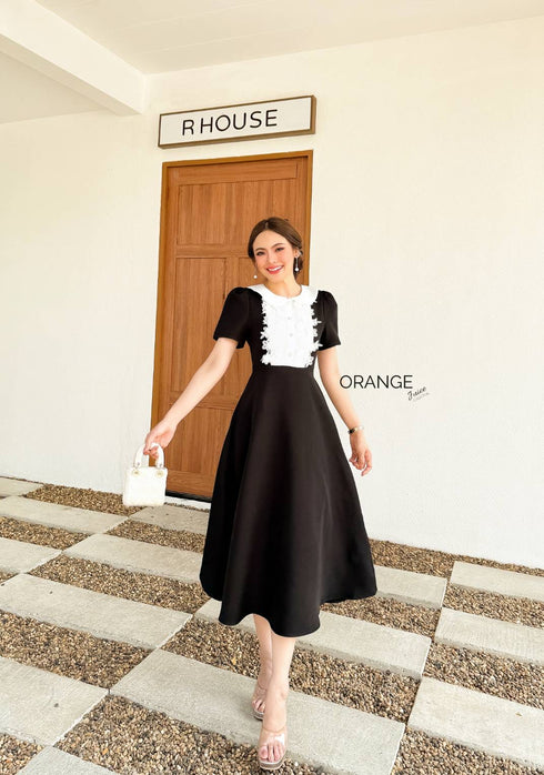 ORANGE JUICE Lace Decor Peter Pan Collar A-Line Midi Dress